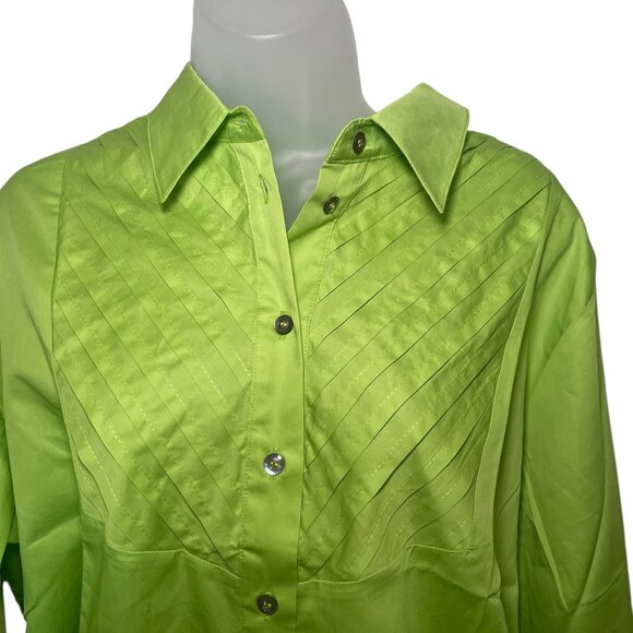 Harshman Kaliyah Pleated Button-Up Shirt – Green – Size 1X – NWT - Picture 5 of 6